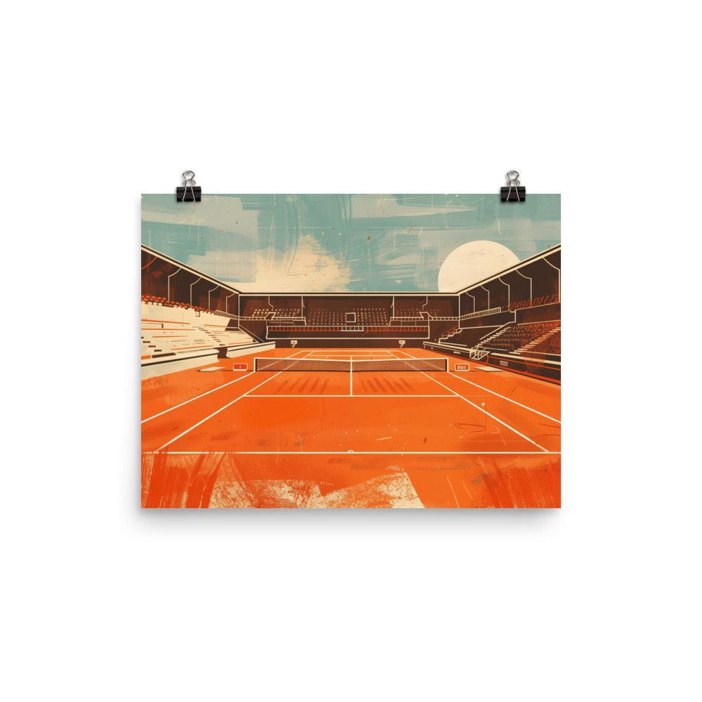 Empty Tennis Court Retro Style Stadium Art Poster - Oh Posters