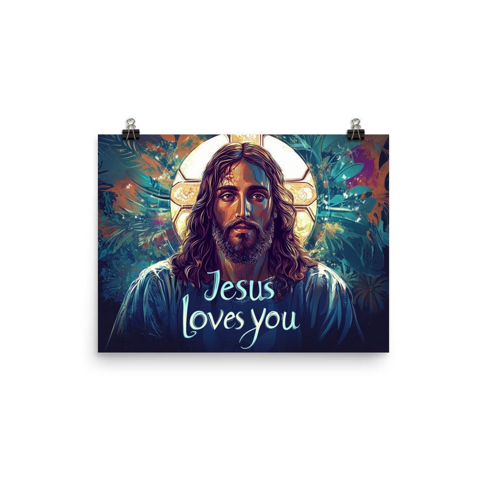 Jesus Loves You Modern Spiritual Art with Halo Poster - Oh Posters