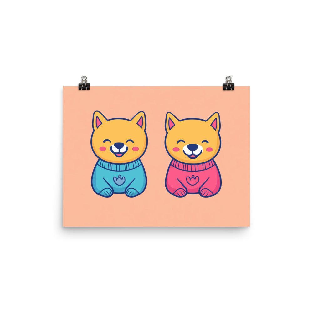 Cute Dingos in Sweaters Pastel Color Digital Art Poster - Oh Posters