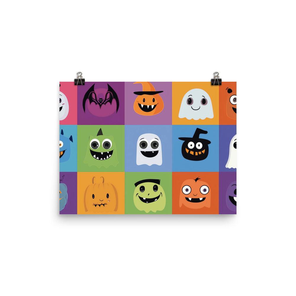 Colorful Halloween Monsters and Ghosts Character Grid Poster - Oh Posters