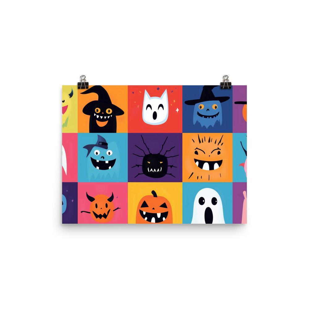 Fun Halloween Creatures Cartoon Style Grid Poster - Oh Posters