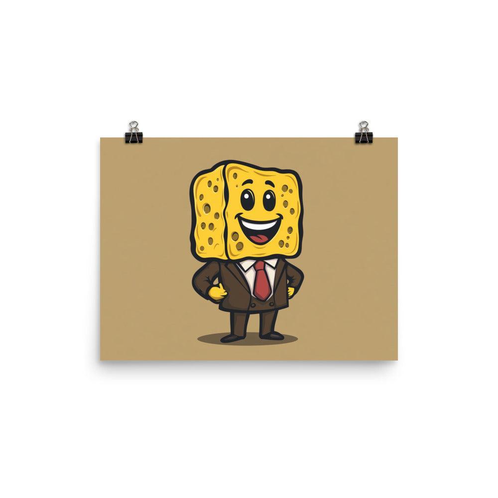 Happy Sponge Businessman Cartoon Illustration Poster - Oh Posters