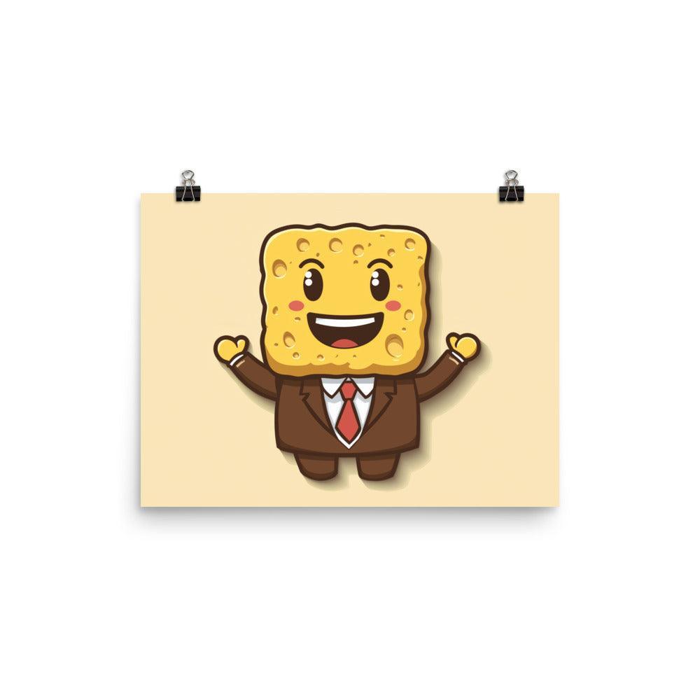 Cheerful Sponge in a Suit Cartoon Drawing Poster - Oh Posters