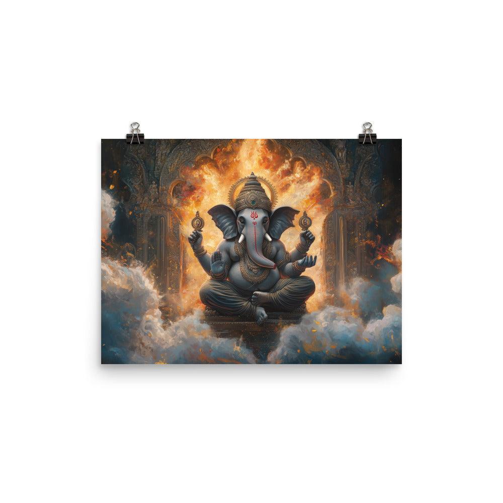 Fiery Ganesh with Glowing Background Sacred Indian Illustration Poster - Oh Posters