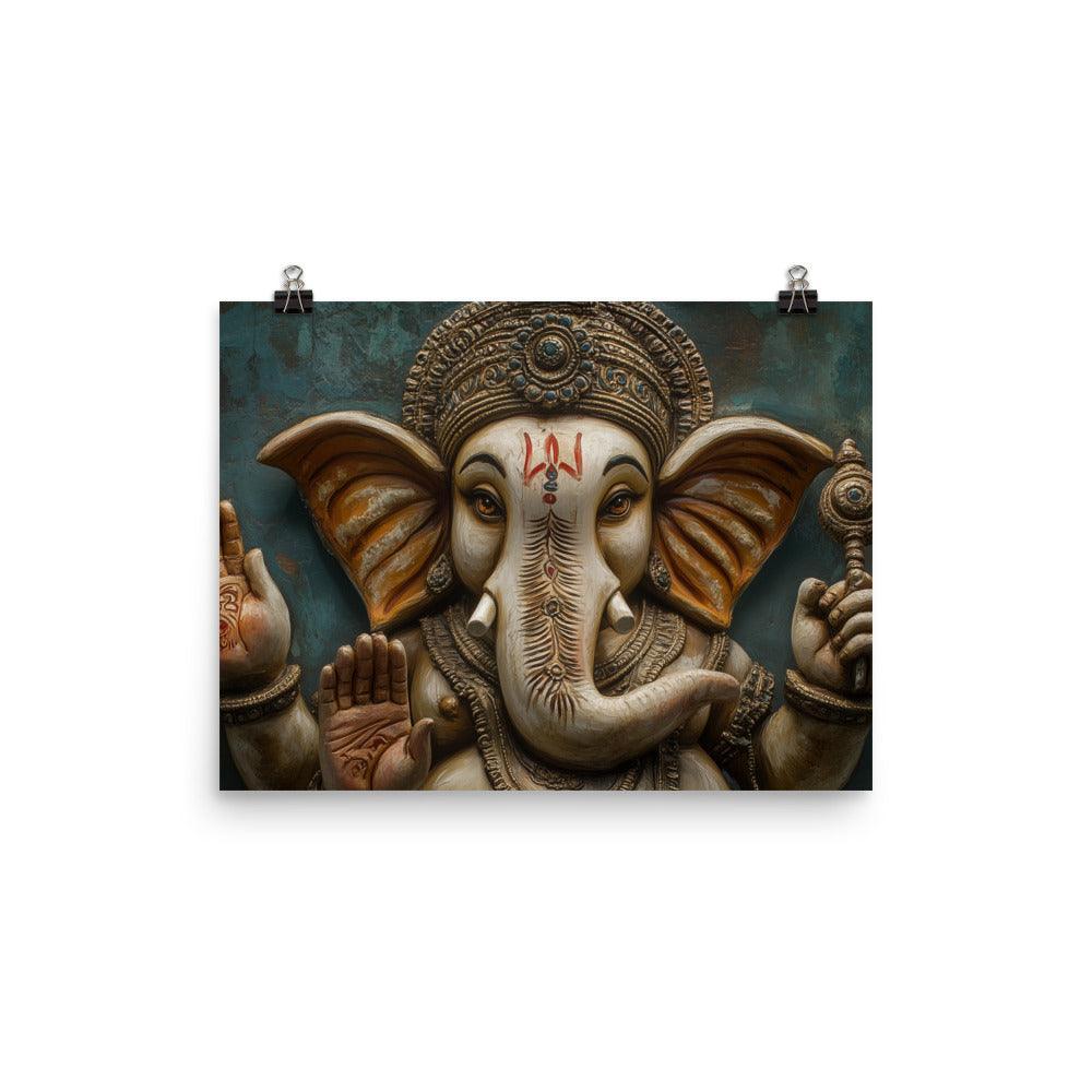 Close-up Ganesh Sculpture with Intricate Details Traditional Hindu Art Poster - Oh Posters