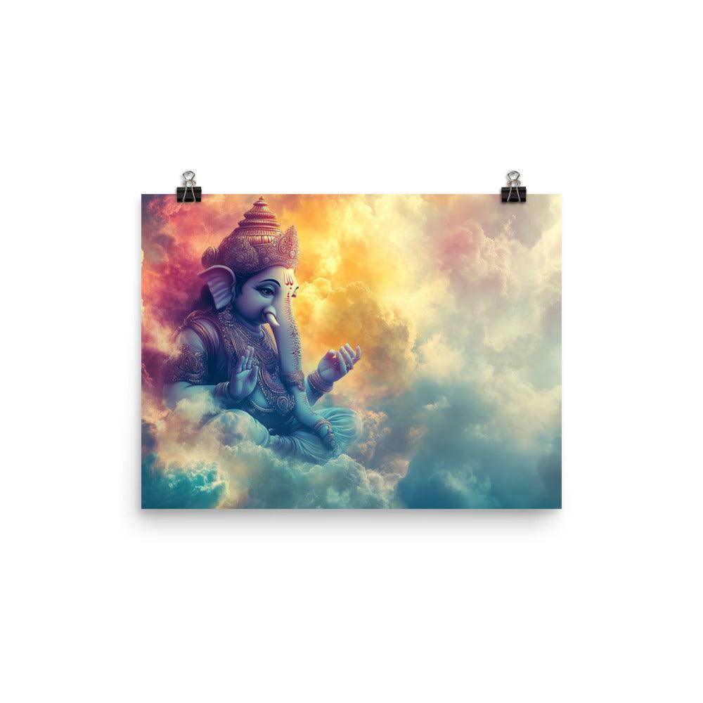 Divine Ganesh in the Clouds Spiritual Fantasy Artwork Poster - Oh Posters