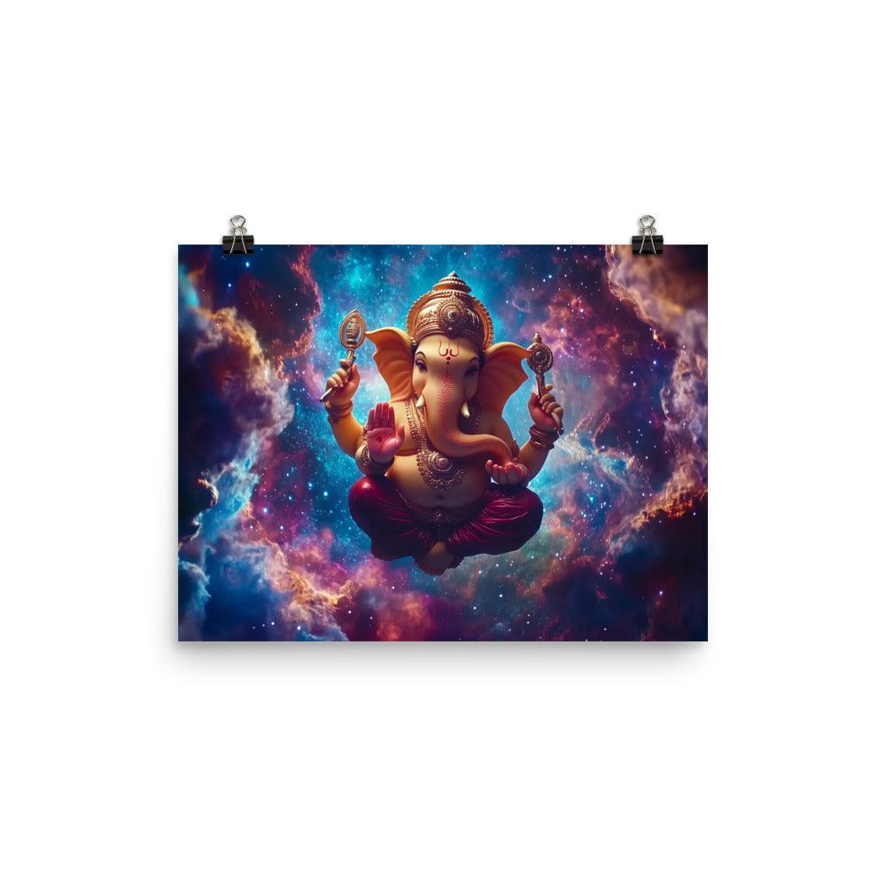 Ganesh with Cosmic Aura Mystical Space Artwork Poster - Oh Posters