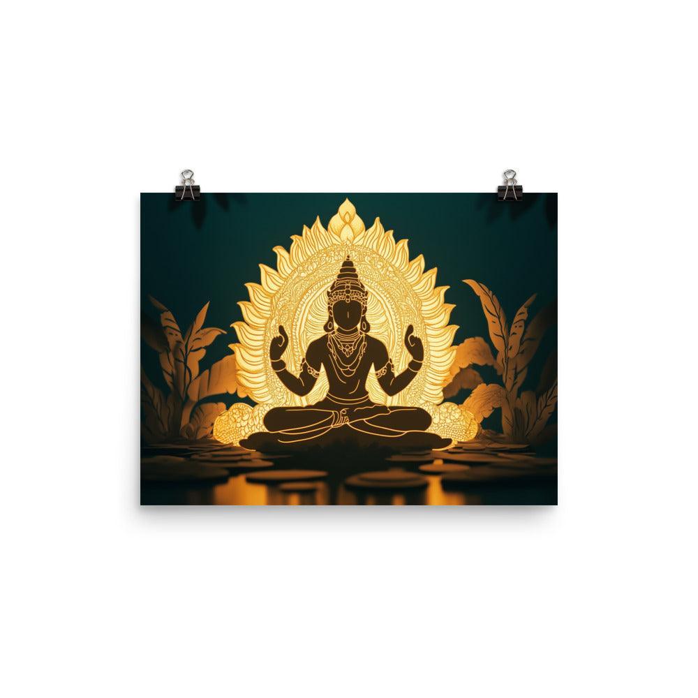 Illuminated Vishnu in a Lotus Design Glowing Spiritual Artwork Poster - Oh Posters