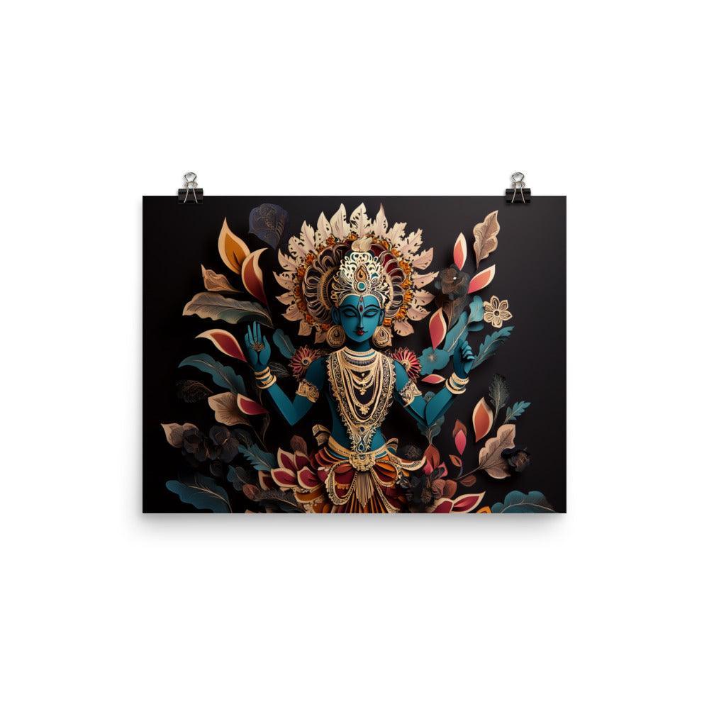 Intricate Vishnu with Floral Elements Papercut Art Style Poster - Oh Posters