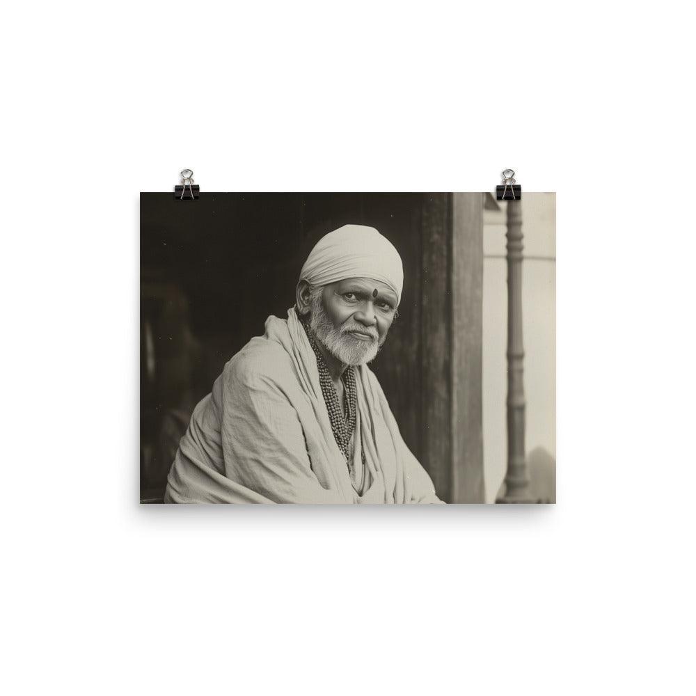 Serene Sai Baba Vintage Monochrome Photograph Poster - Oh Posters
