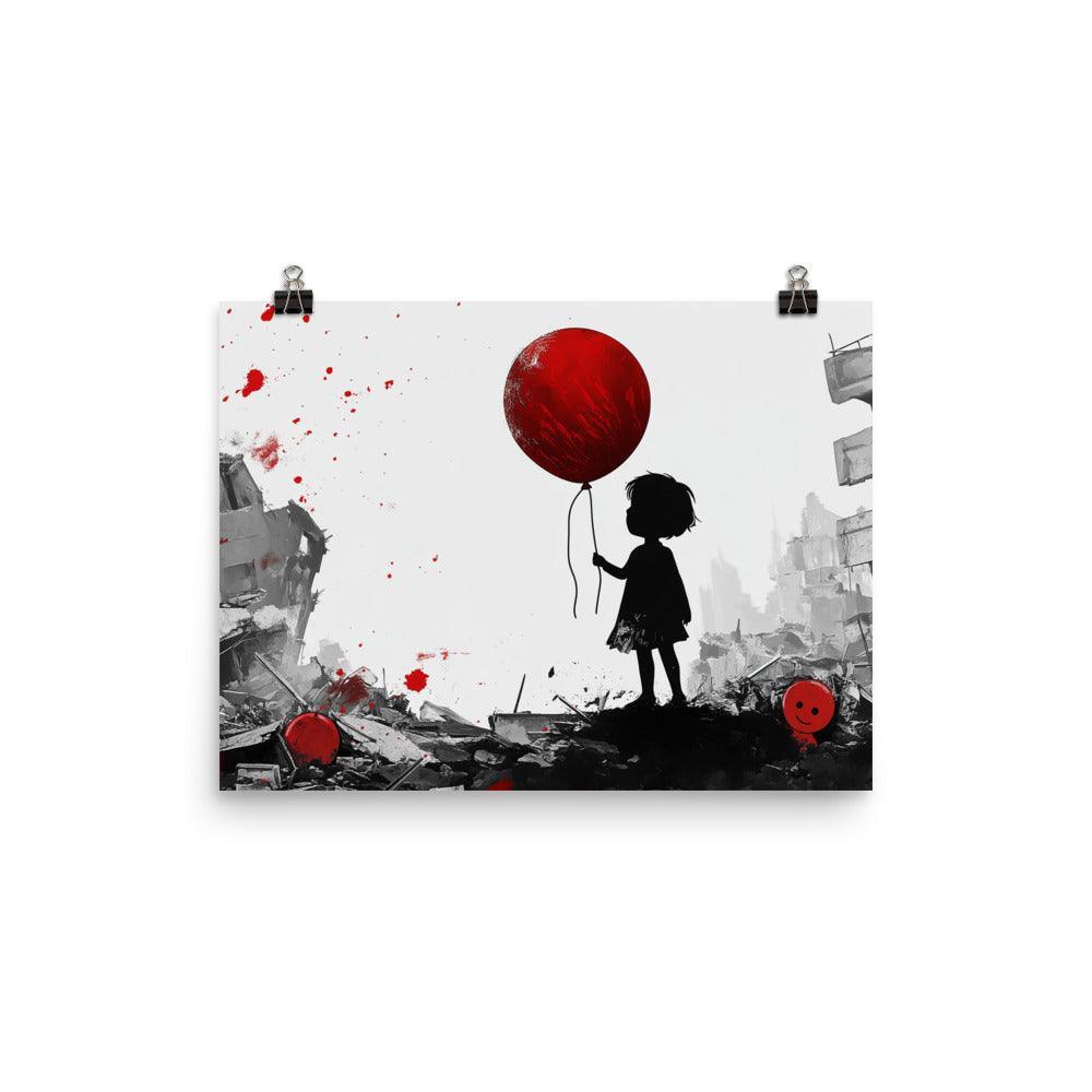 Child with Red Balloon in War-Torn Palestine Poster - Oh Posters