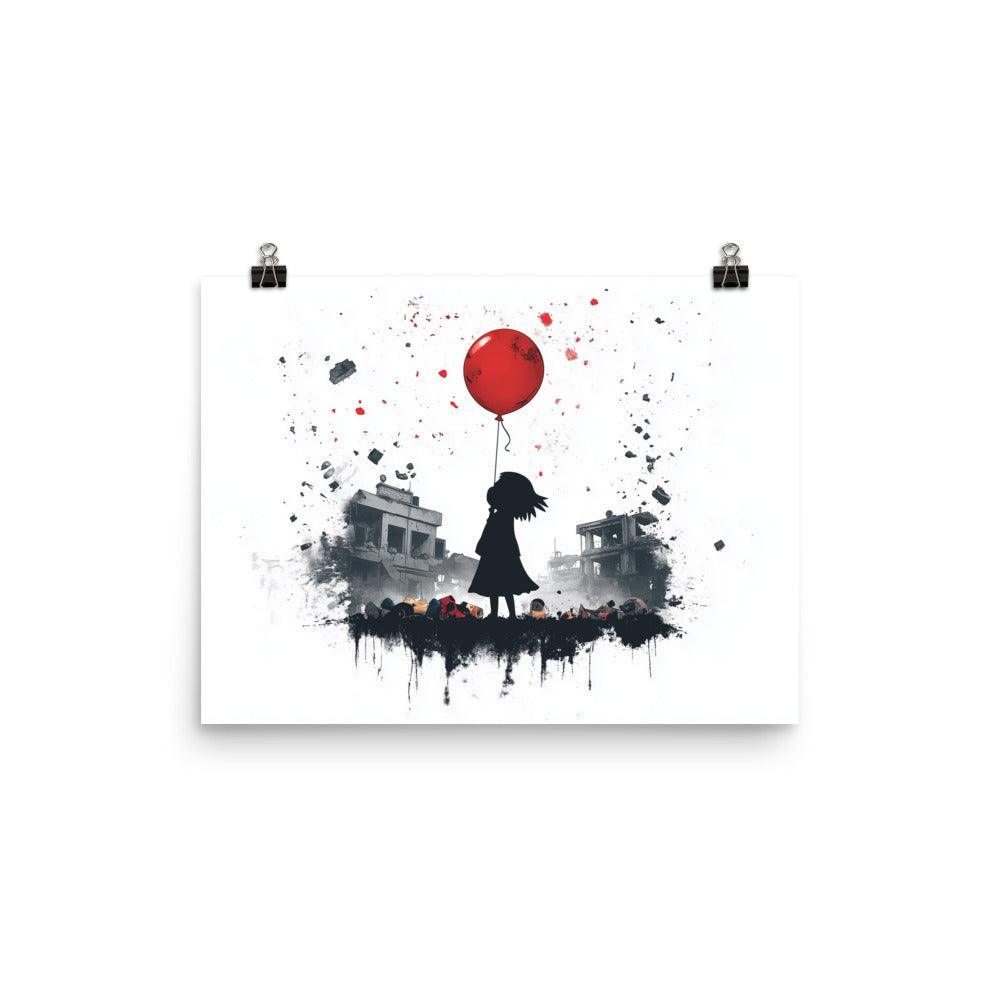 Girl in Palestine Warzone Red Balloon Artwork Poster - Oh Posters