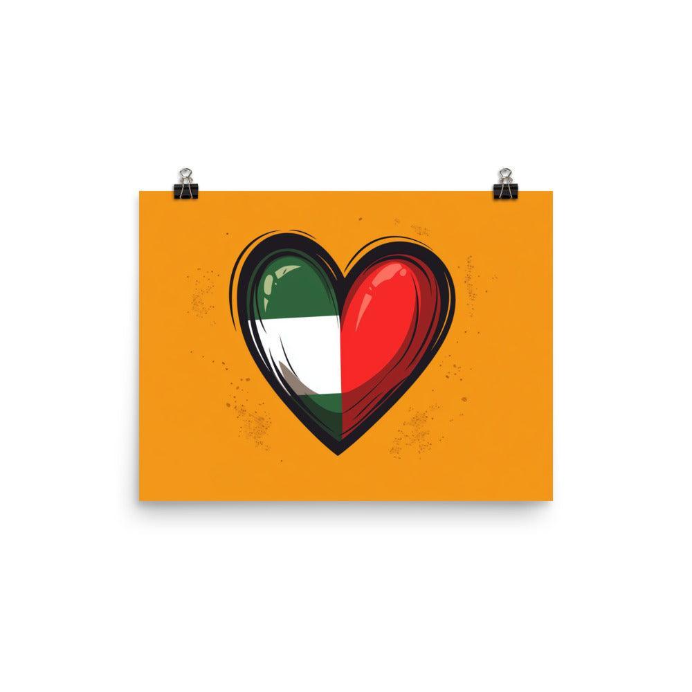 Palestinian Heart Flag Symbol on Orange Background Poster - Oh Posters
