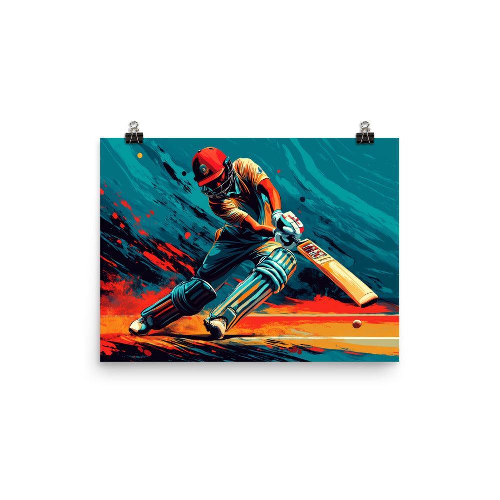 Intense Cricket Batsman Power Shot Action Art Poster - Oh Posters