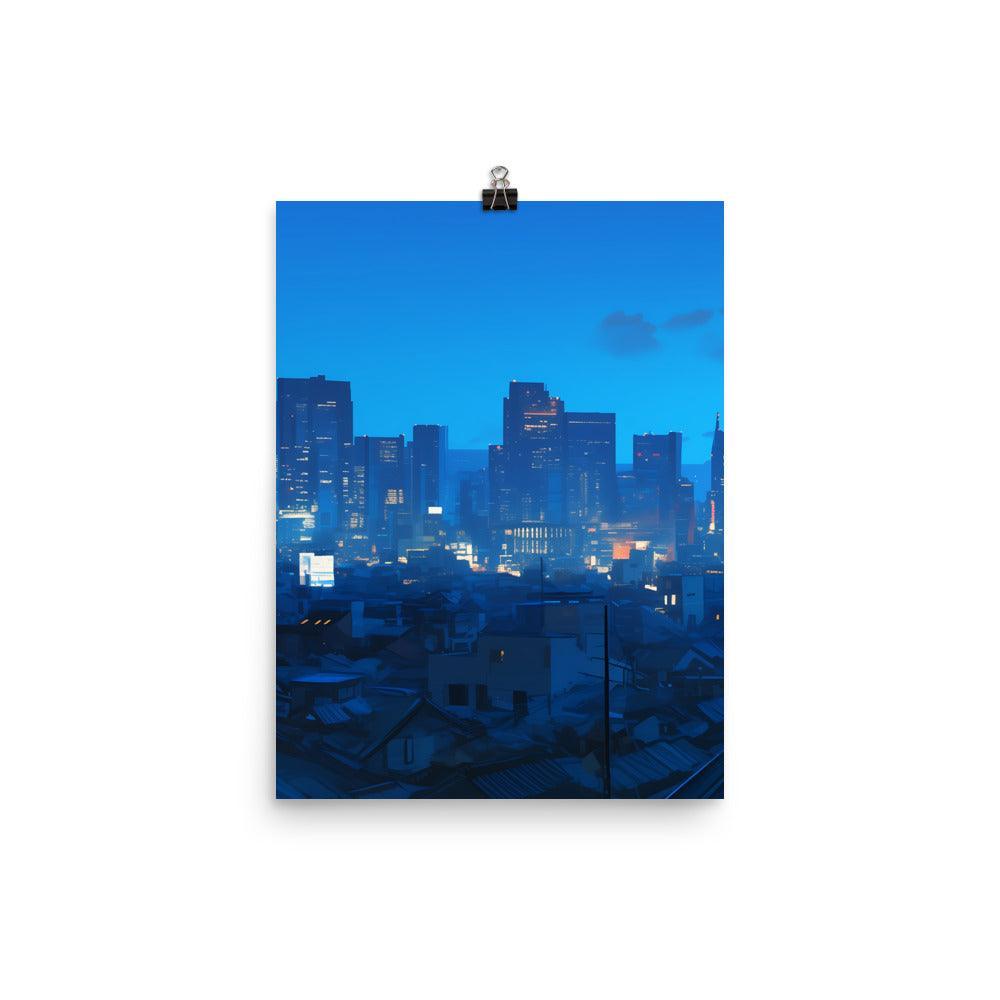 Dense Cityscape at Night with Skyscrapers and Rooftops Soft Lighting Art Poster - Oh Posters