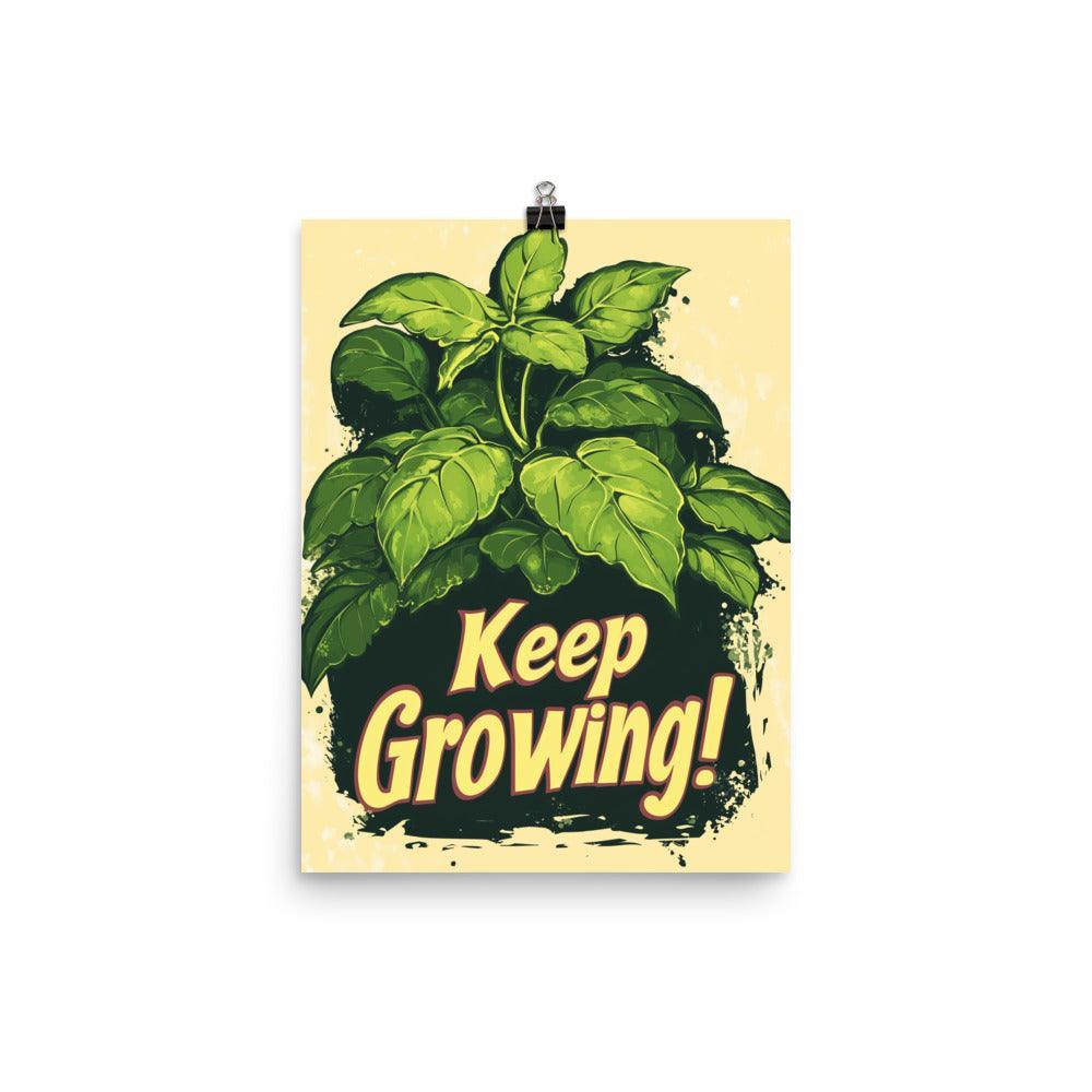 Keep Growing Botanical Illustration with Green Leaves on Cream Poster - Oh Posters