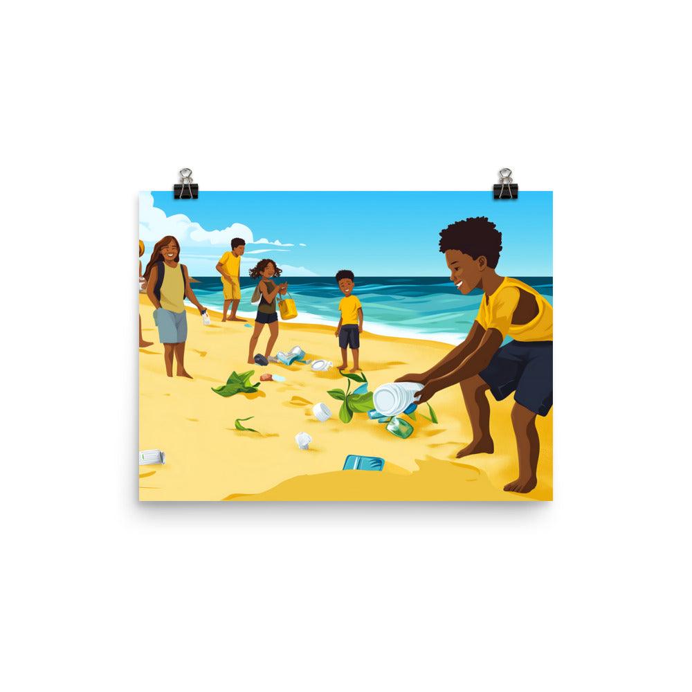 Beach Cleanup Community Effort for Ocean Preservation and Environmental Awareness Poster - Oh Posters