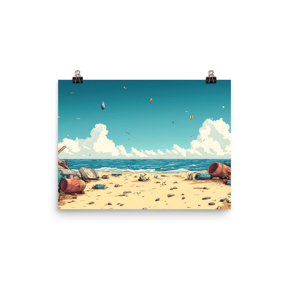 Beach Cleanup Awareness Scenic Ocean View Littered Shore Poster - Oh Posters