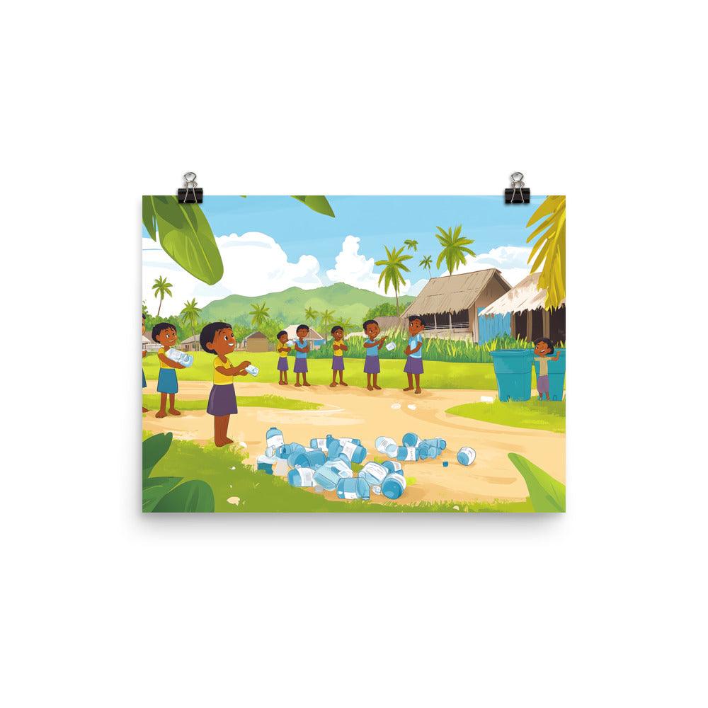 Beach Cleanup Kids Playing Environment Awareness Poster - Oh Posters