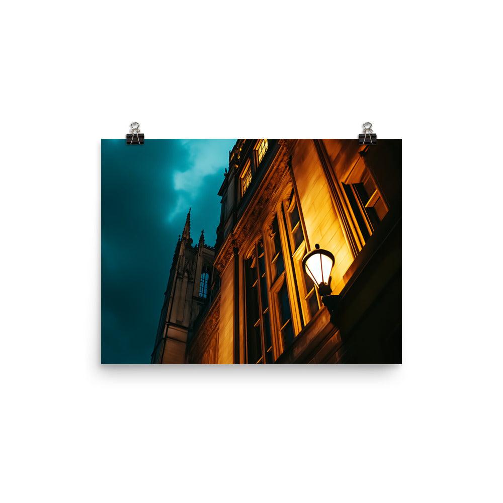 Manchester Nightscape Architectural View Illuminated by Streetlight Poster - Oh Posters
