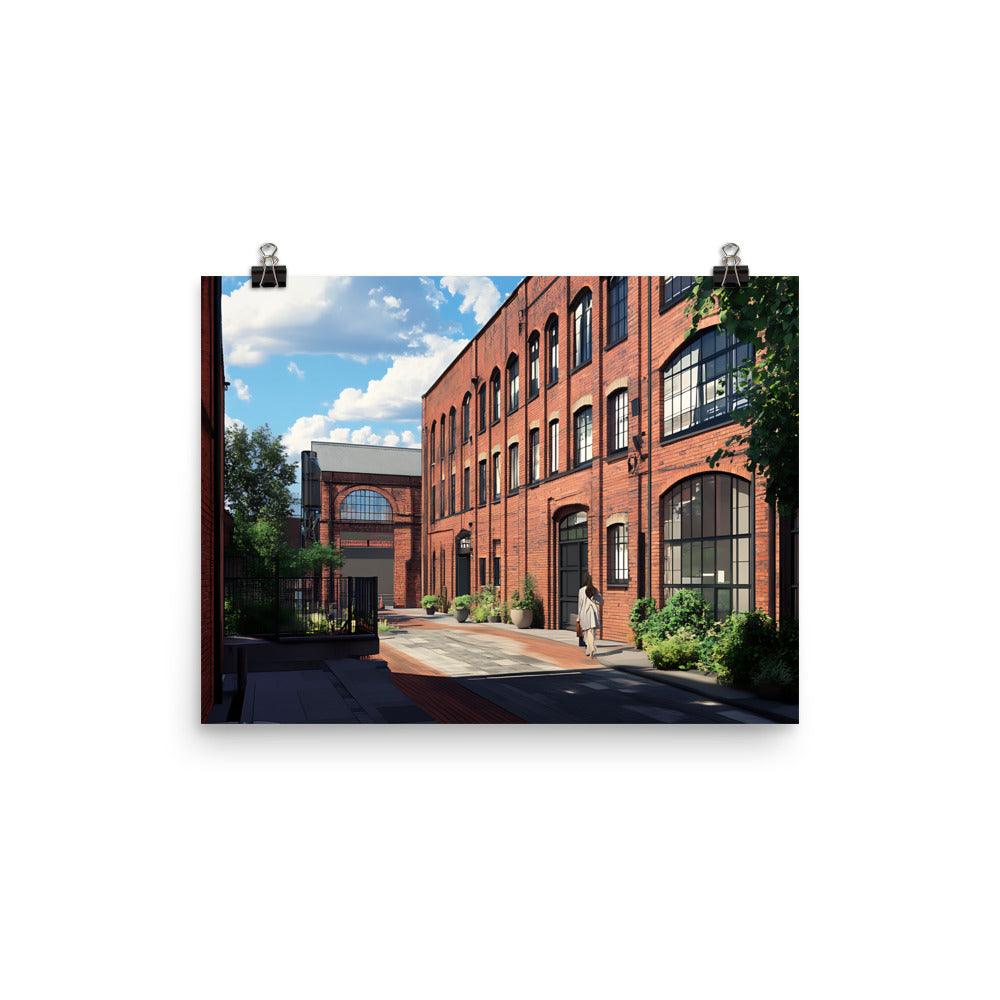 Manchester Vintage Architecture Urban Charm Red Brick Street Scene Poster - Oh Posters