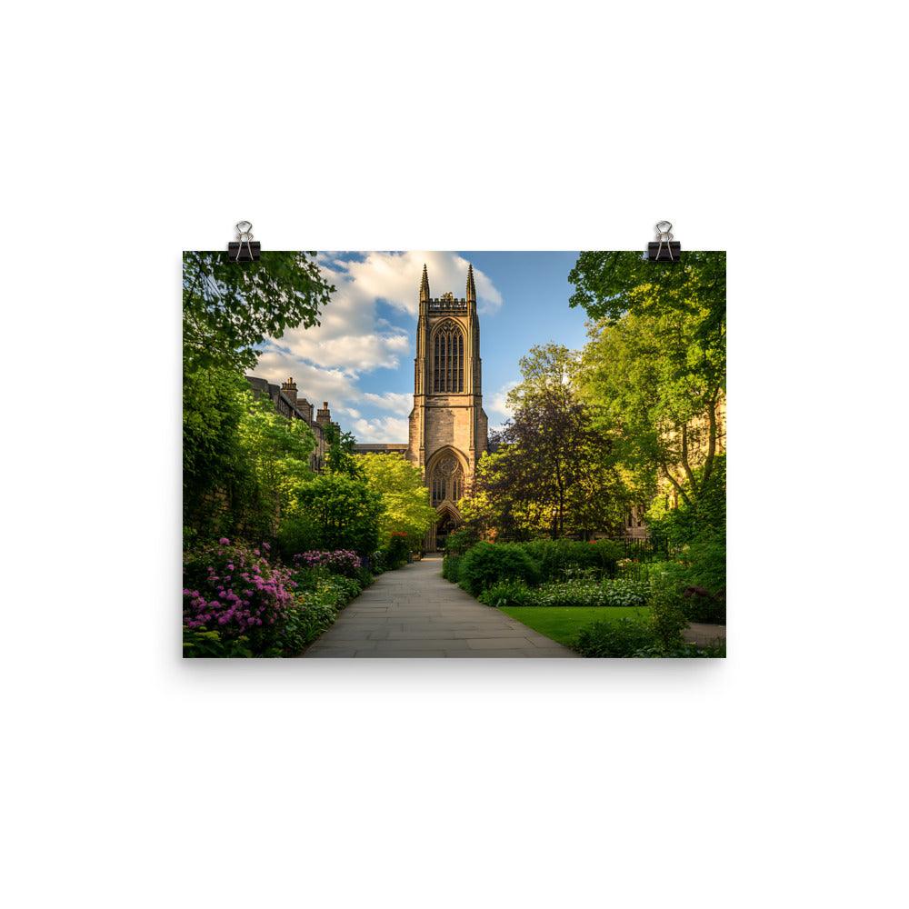 Manchester Cathedral Amidst Lush Gardens Poster - Oh Posters