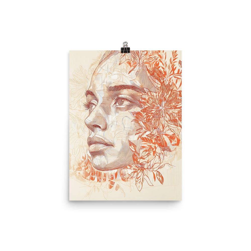 Boho Floral Portrait with Intricate Lines and Subtle Patterns Poster - Oh Posters