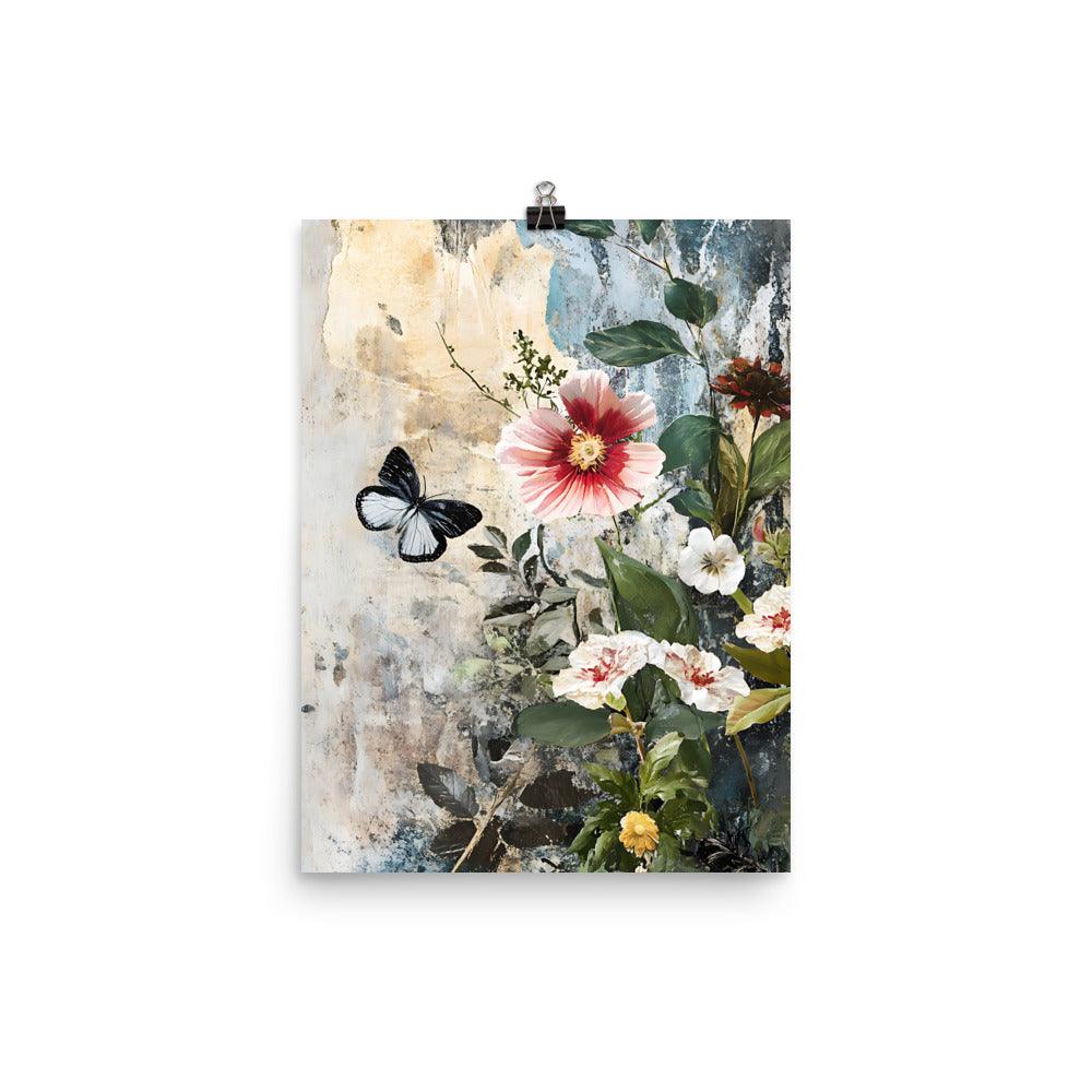 Boho Floral Serenity with Butterfly and Blooms Poster - Oh Posters