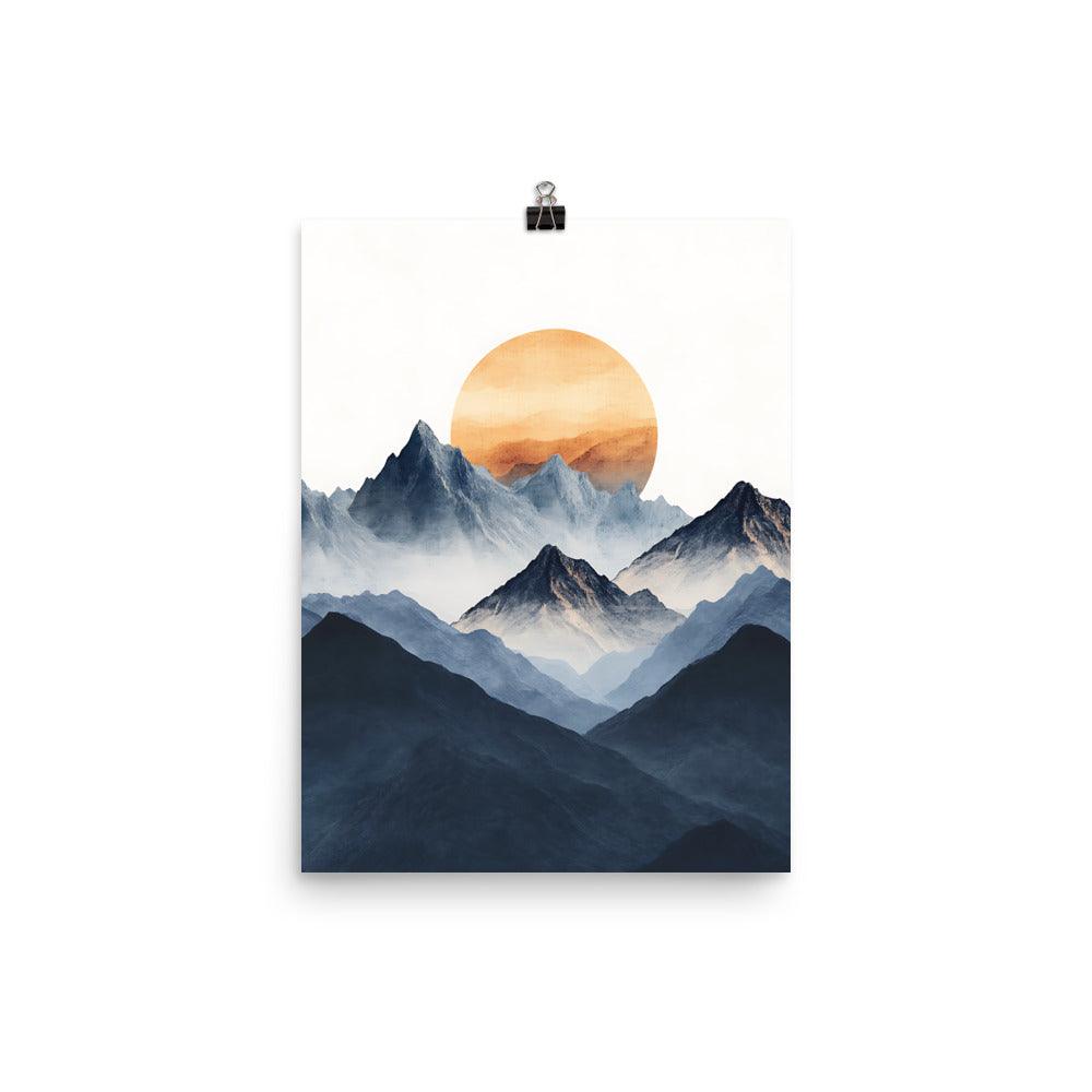 Boho Mountain Sunrise with Serene Peaks and Warm Sun Poster - Oh Posters