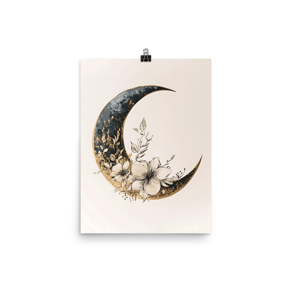 Boho Floral Crescent Moon Art with Elegant Botanical Details Poster - Oh Posters
