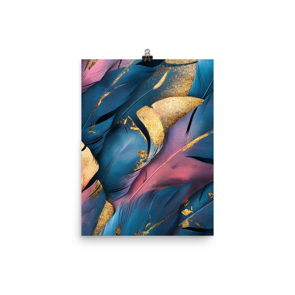 Boho Feather Vibes with Gold and Blue Hues Poster - Oh Posters