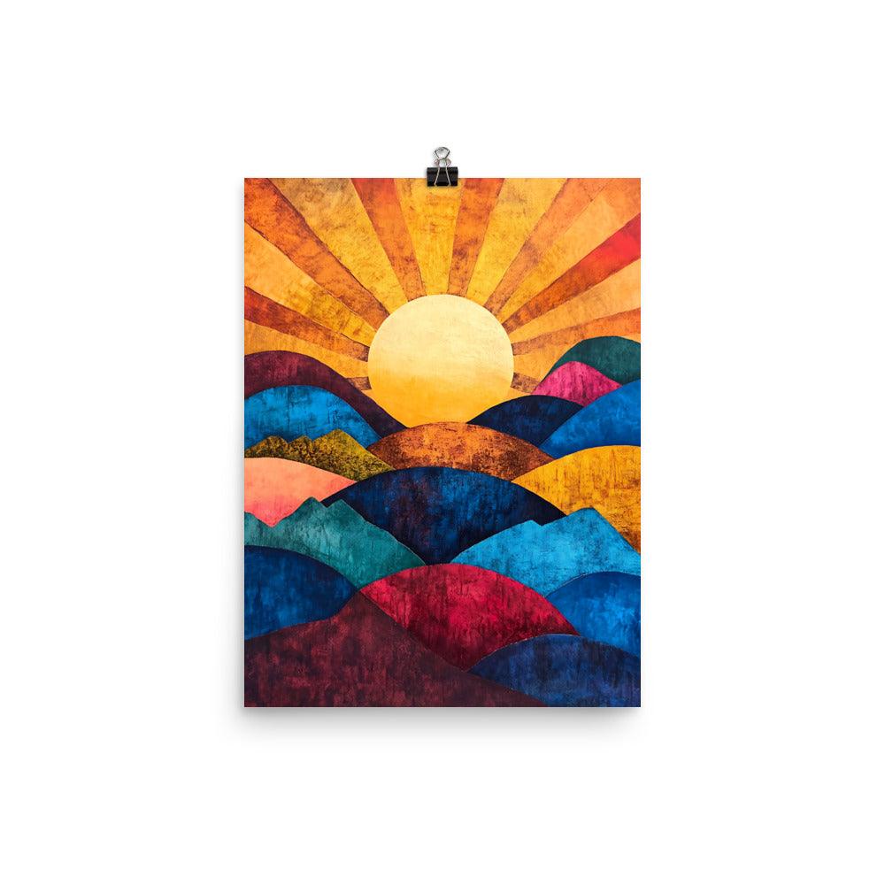 Boho Sunset Over Colorful Hills Poster - Oh Posters