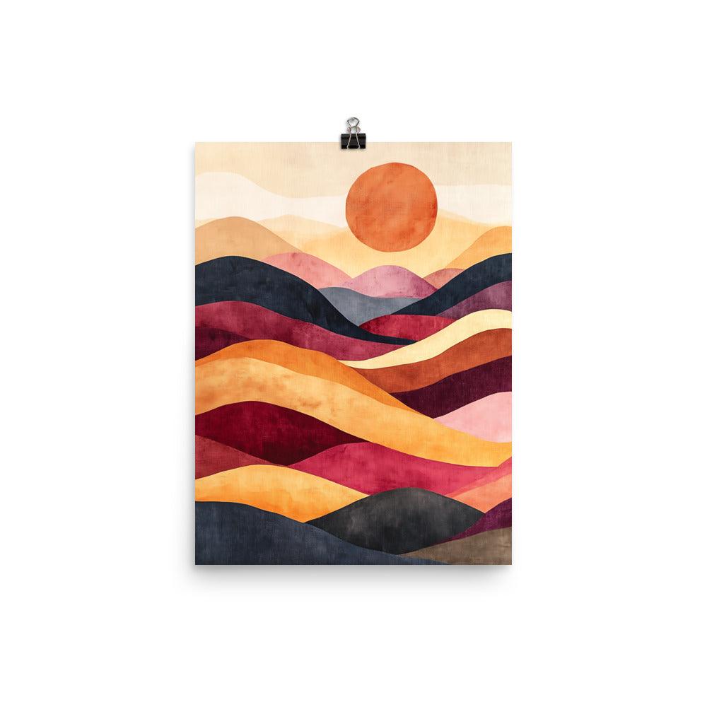 Boho Sunset Over Colorful Hills Poster - Oh Posters