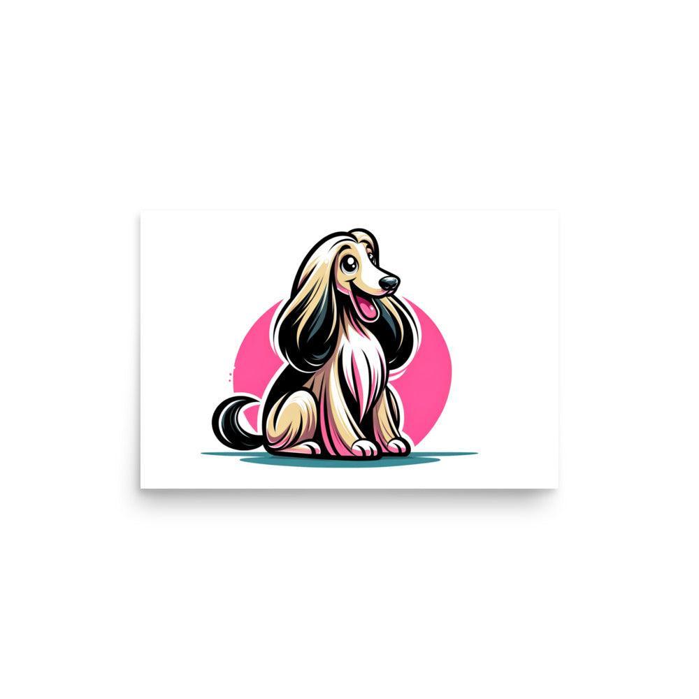 Joyful Afghan Hound Vibrant Cartoon Poster - Oh Posters