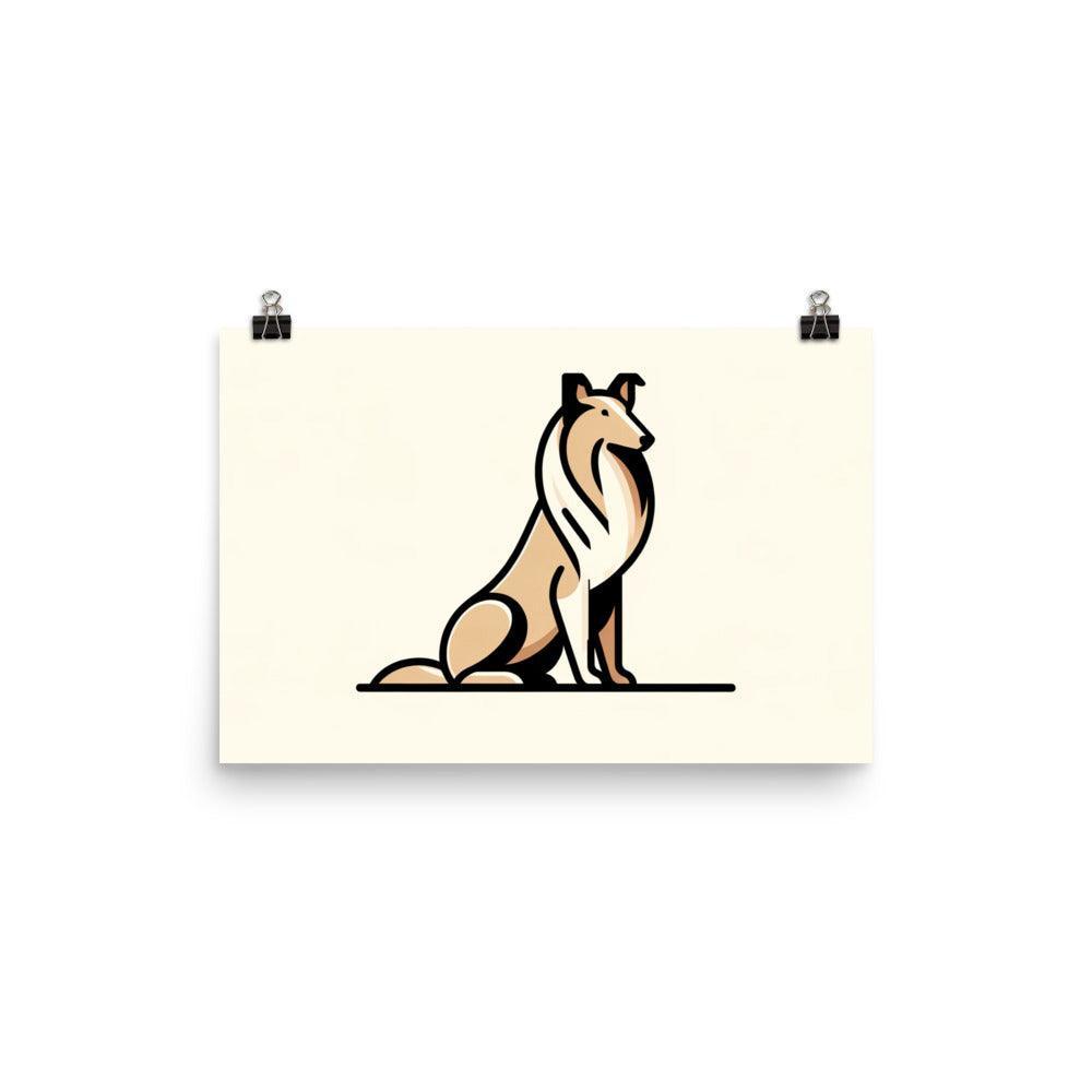 Sleek Collie Minimalist Illustration Modern Flat Color Design Poster - Oh Posters
