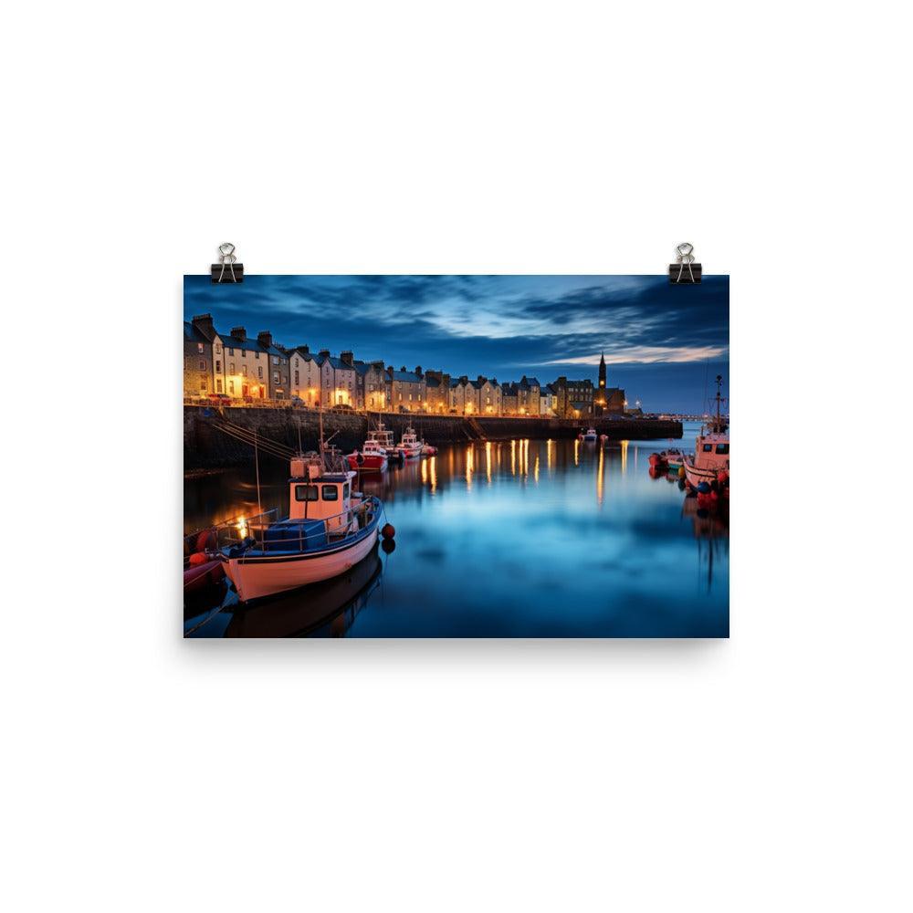 Dusk at Aberdeen Harbor Serene Scottish Waterfront and Boats Poster - Oh Posters