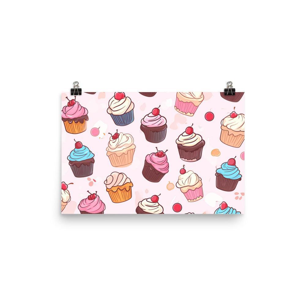 Kawaii Cupcakes Pattern in Pastel Tones Poster - Oh Posters