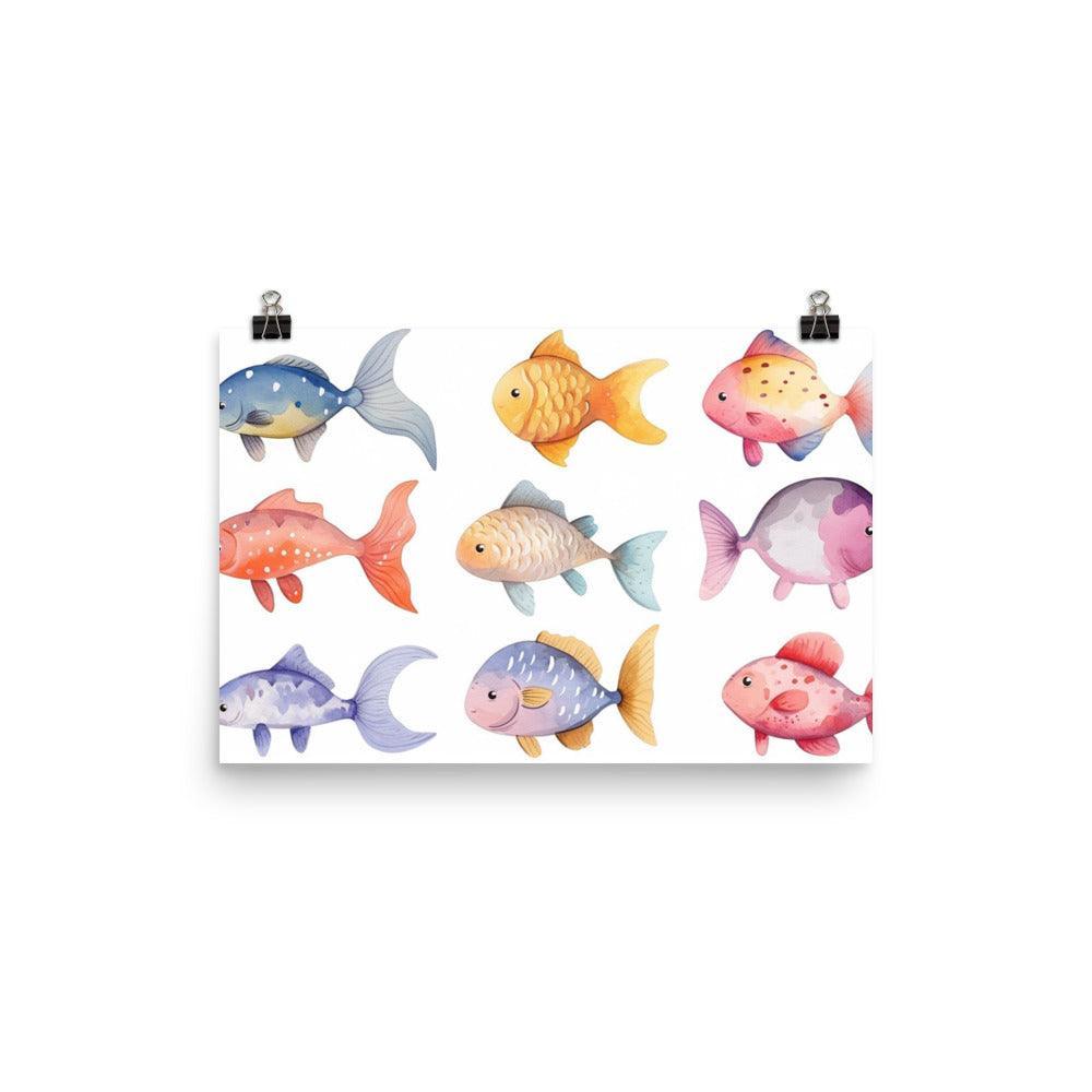 Pastel Watercolor Fish Collection for Nursery Children Kids Art Poster - Oh Posters