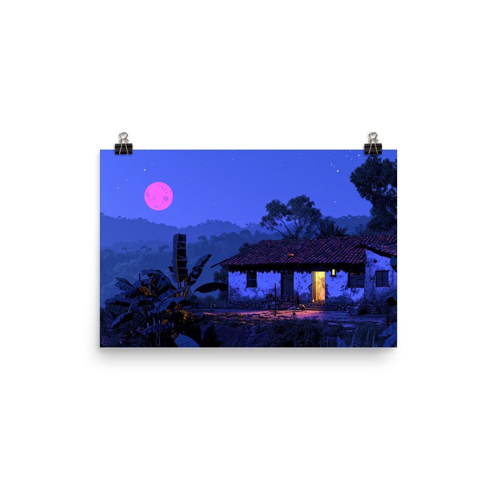 Indian Night Sky Village Home Game Style Art Poster - Oh Posters