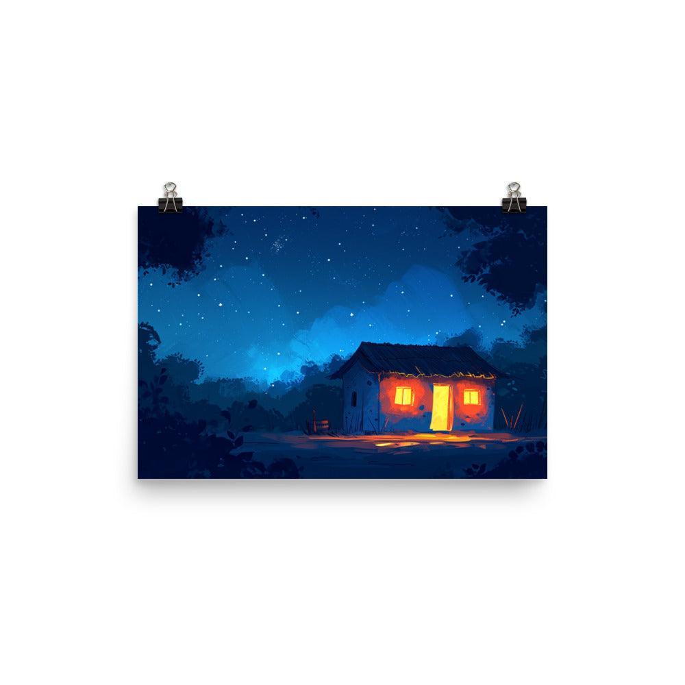 Indian Night Sky Village Home Game Style Art Poster - Oh Posters