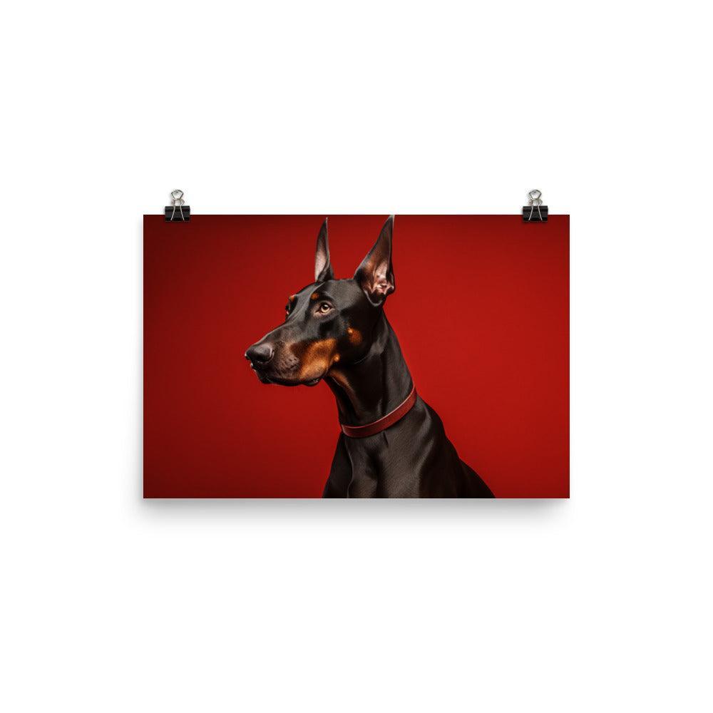 Dobermann Elegant Profile on Red Background Dog Poster - Oh Posters