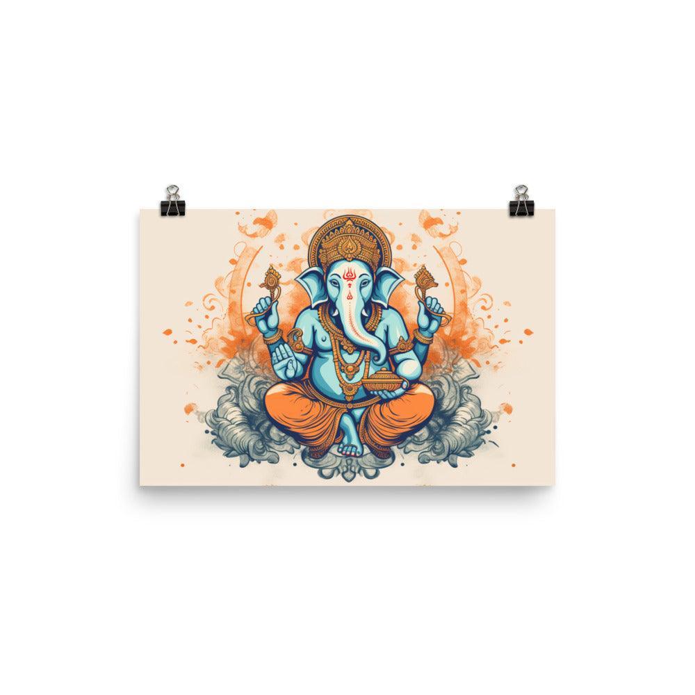 Ganesha Vibrant Orange and Blue Art Poster - Oh Posters