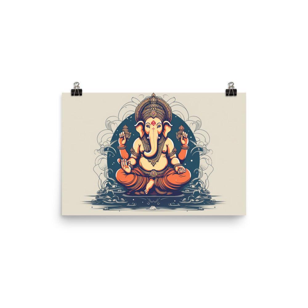 Ganesha Traditional Orange and White Art Poster - Oh Posters