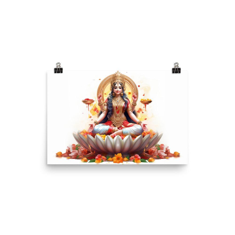 Lakshmi Goddess of Wealth Floral Digital Art Poster - Oh Posters