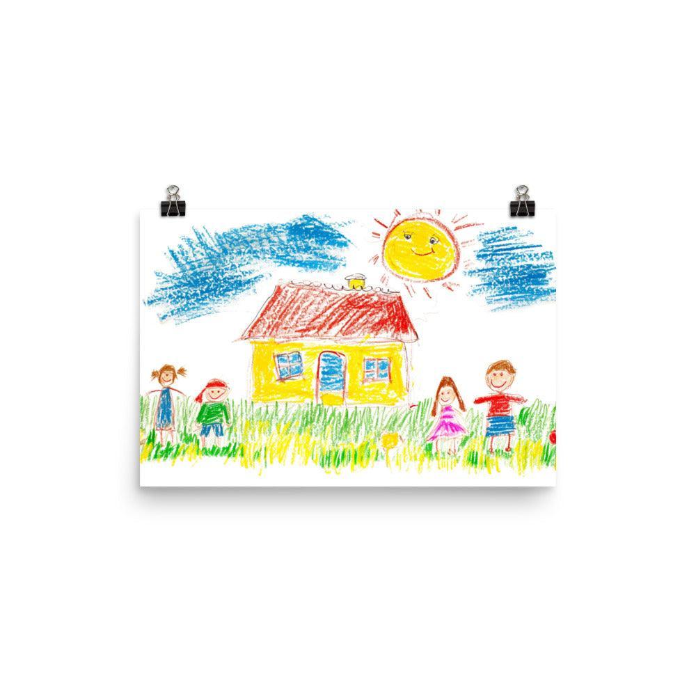 Childhood Drawing Family Home Crayon Art Poster - Oh Posters