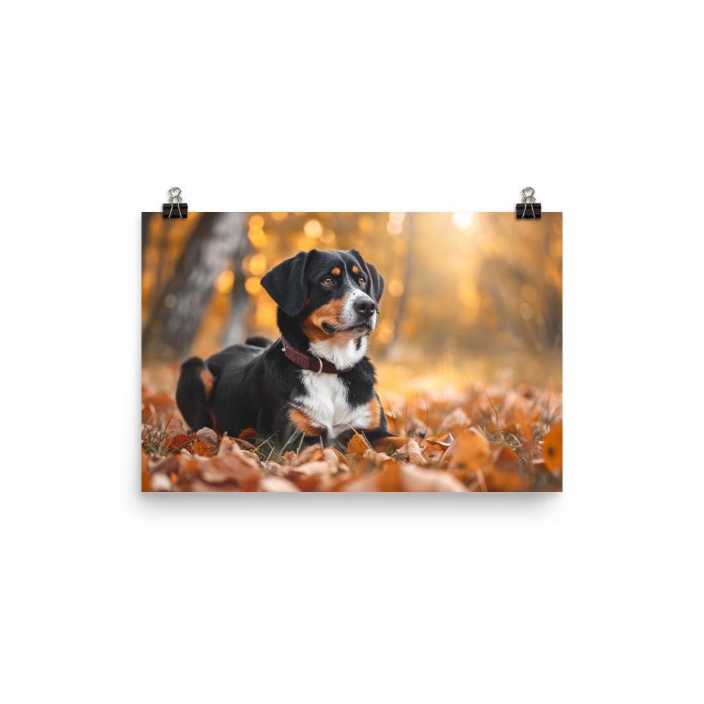 Entlebucher Mountain Dog Autumn Leaves Photography Poster - Oh Posters