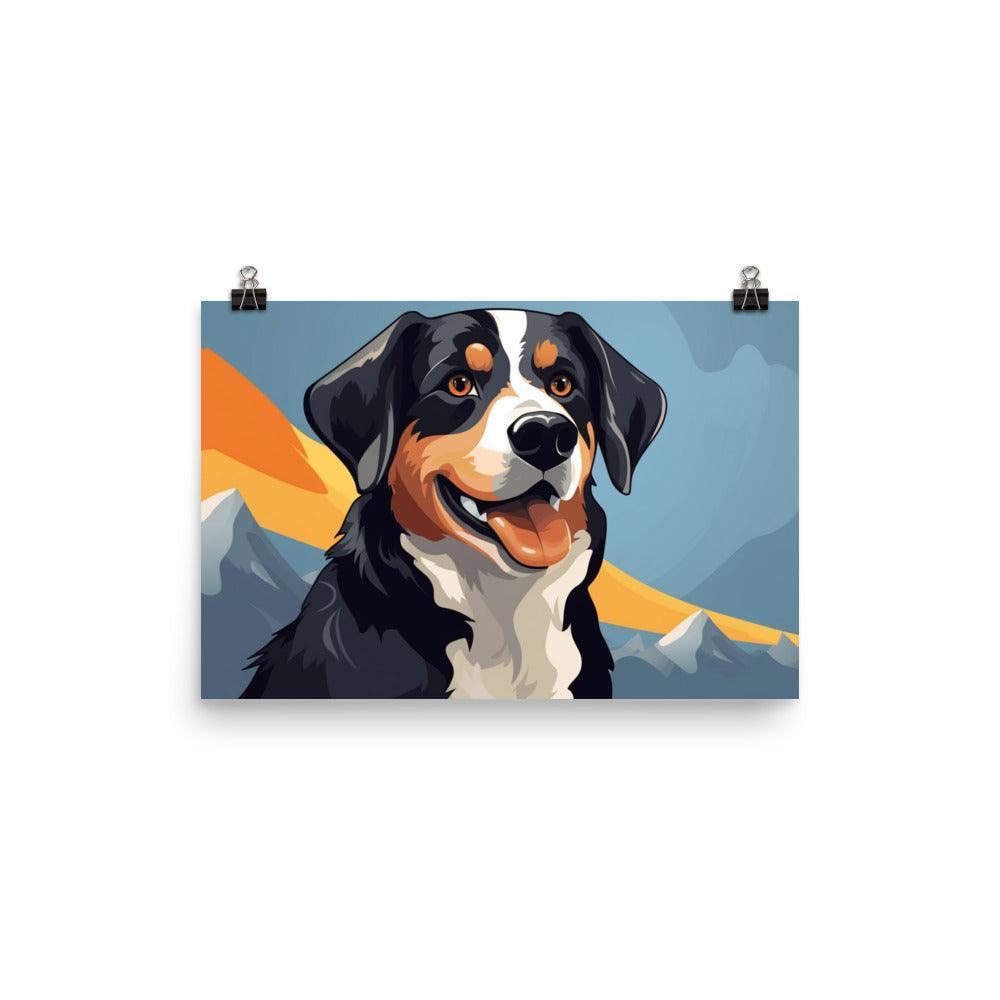 Entlebucher Mountain Dog Vibrant Mountain Illustration Poster - Oh Posters