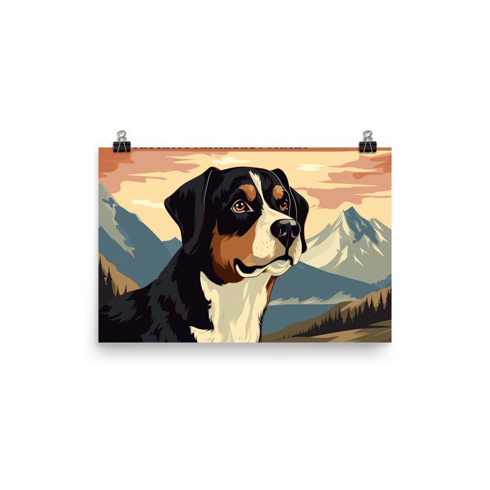 Entlebucher Mountain Dog Retro Style Mountain Illustration Poster - Oh Posters