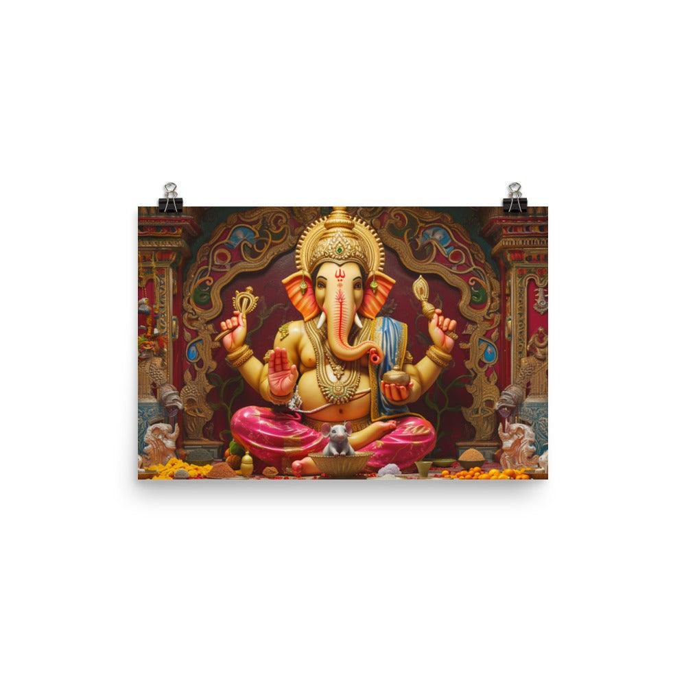 Ganesha Figurine Traditional Hindu Deity Illustration Poster - Oh Posters