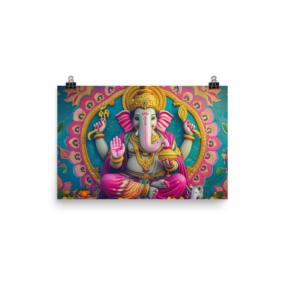 Ganesha Pink Elegant Religious Statue Graphic Poster - Oh Posters